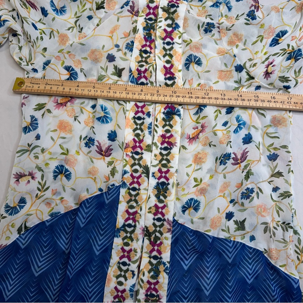 Soft Surroundings Embroidered Blue Floral Kimono Top, Small, Art Nouveau Boho - Picture 3 of 10
